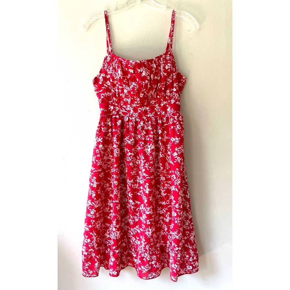 Grace Karin Sz S Oversized Midi Red Floral Tank Dress Stretch Pleated Lined - Picture 2 of 7